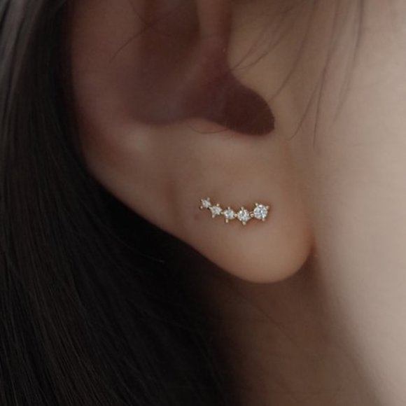 925 Sterling Silver Rhinestone Irregular Minimalist Stud Earring - Picture 1 of 2